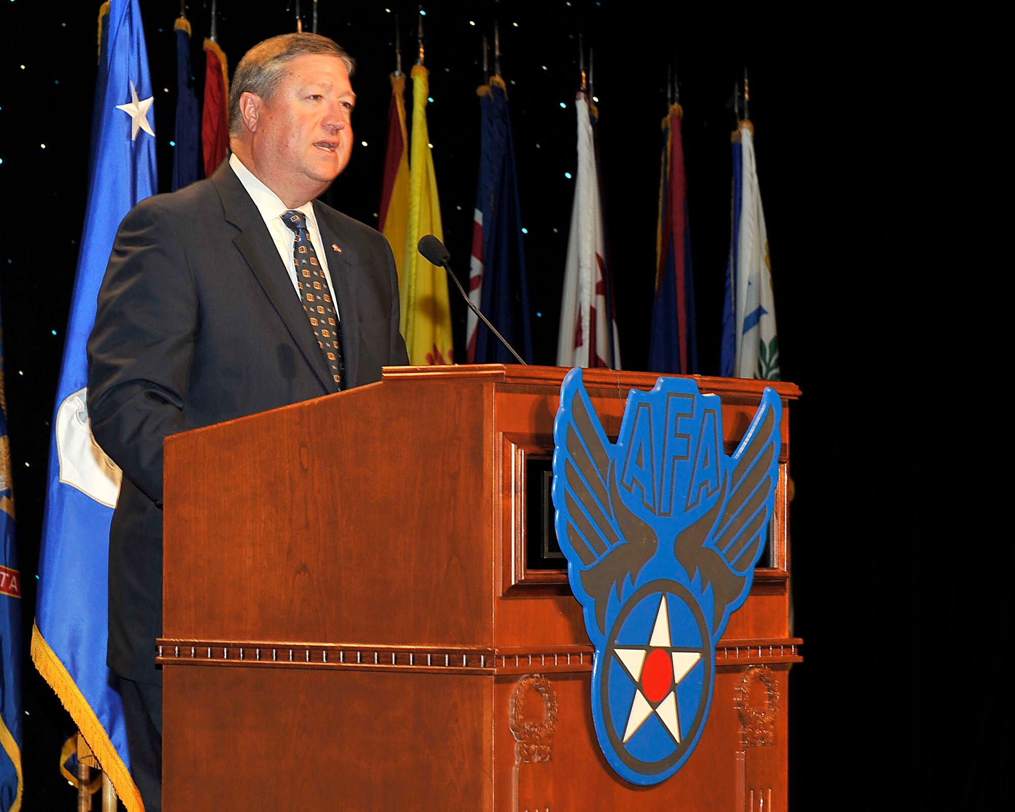 Acting Secretary of the Air Force Michael B. Donley speaks to attendees at the 24th annual Air Force Association Air & Space Conference and Technology Exposition Sept. 15 in Washington. (U.S. Air Force photo/Michael J. Pausic)