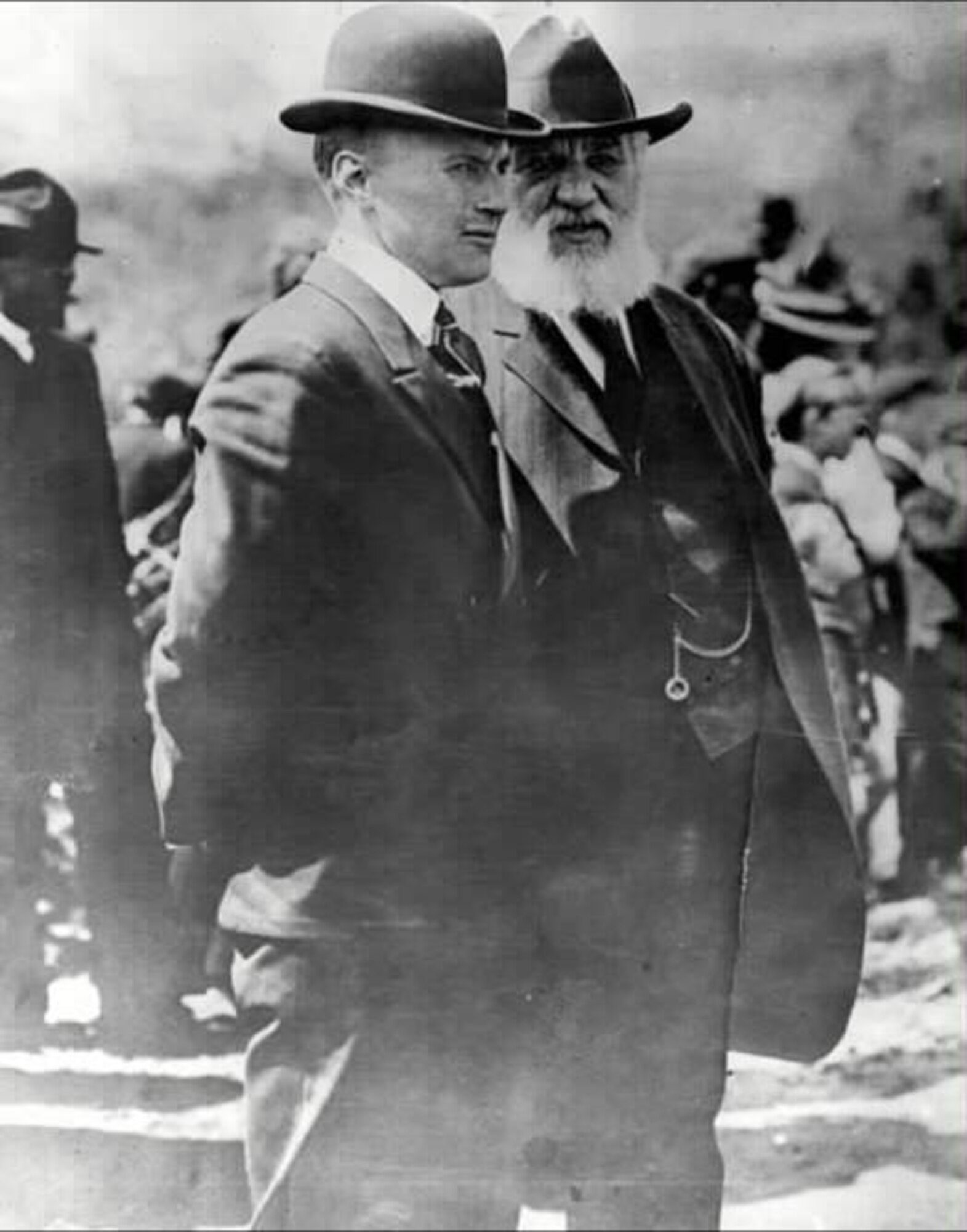 Lt. Thomas Selfridge (left), shown here with Alexander Graham Bell, was the first military casualty of flight.  September 17, 2008, marks the 100th anniversary of his fateful last flight.
