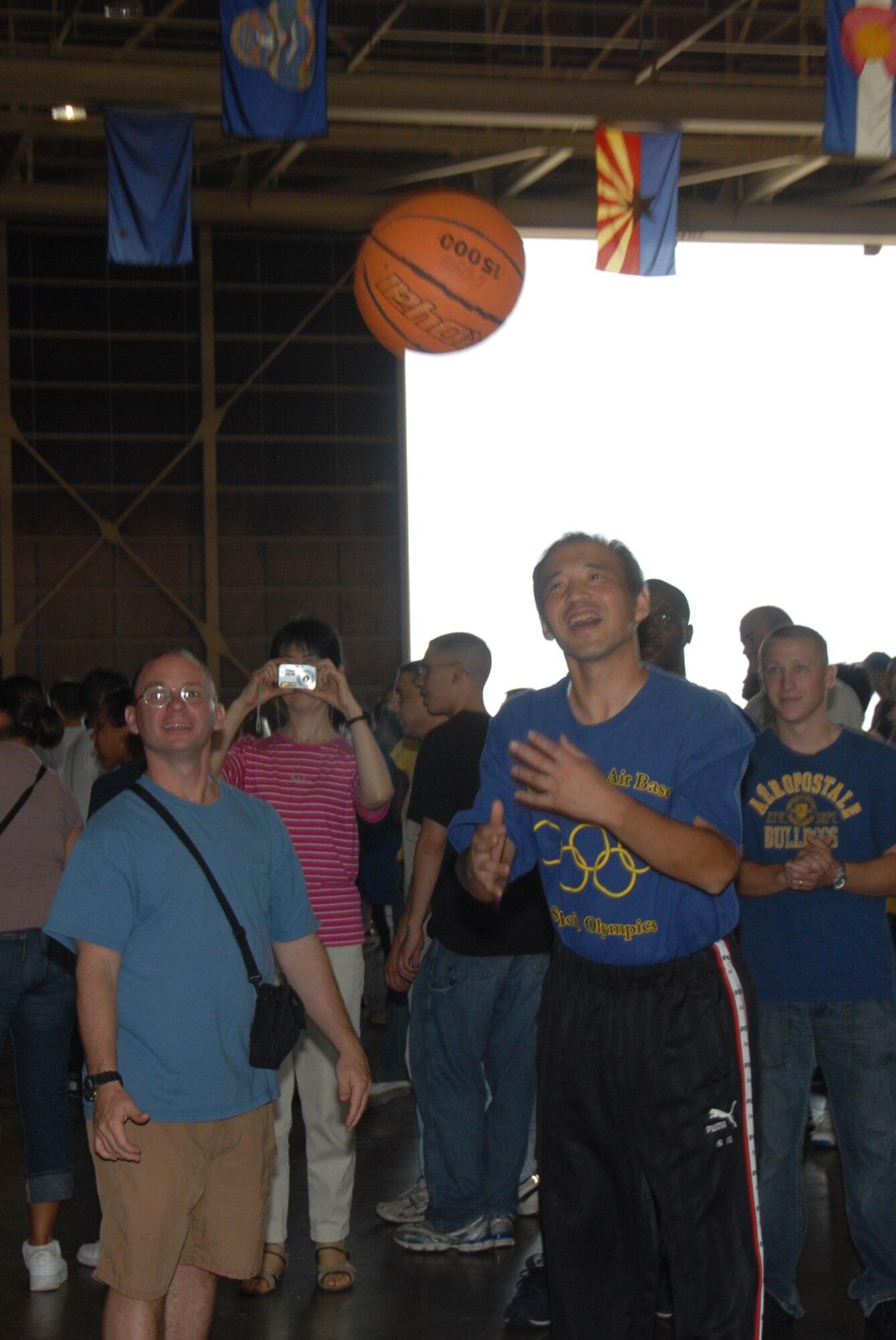 MISAWA AIR BASE, Japan -- Hideaki Sukekawa, Kakehashi-Ryo School, shoots a basketball during the Misawa Air Base Special Olympics Sept. 13, 2008.  The annual event is another way for Airmen to get involved with the Japanese community. (U.S. Air Force photo by Senior Airman Laura R. McFarlane) 