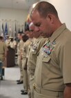 Navy Chief Petty Officer Larry Pieper at Chemical Biological Incident Response Force donned his khakis at a ceremony here. Pieper is a religious program specialist at CBIRF.