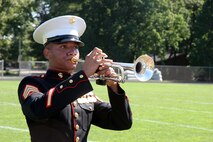 Sergeant Alan Phillips, a trumpet player with the MCAGCC 29 Palms Band, performs a solo for the students of Southwest High School in Green Bay, Wis., Sept. 17.  The band conducted nearly 20 performances at 13 venues throughout the state during their week long tour.