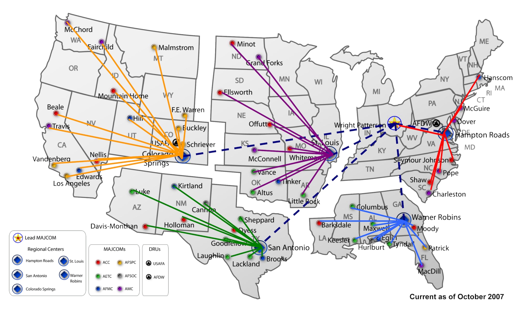 WHITEMAN AIR FORCE BASE, Mo. - A map of the projected regional centers as part of the Installation Acquisition Transformation program.