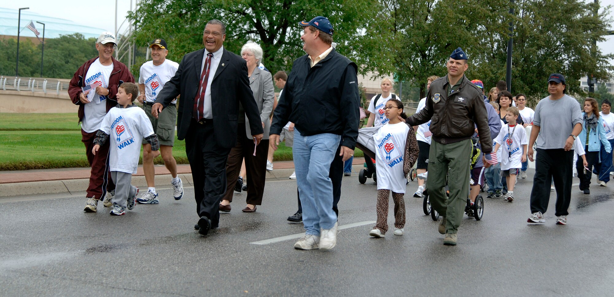 MCCONNELL AIR FORCE BASE, Kan. -- Members from Wichita, surrounding communities, Air Force, Army, Marines and Navy came to participate in the first Wichita “America Supports You” Freedom Walk in downtown Wichita, Sept. 13.  It is a time to remember the first responders, honor veterans past and present, and our commitment to freedom and values of our country. (Photo by Staff Sgt. Ronald Lafosse)