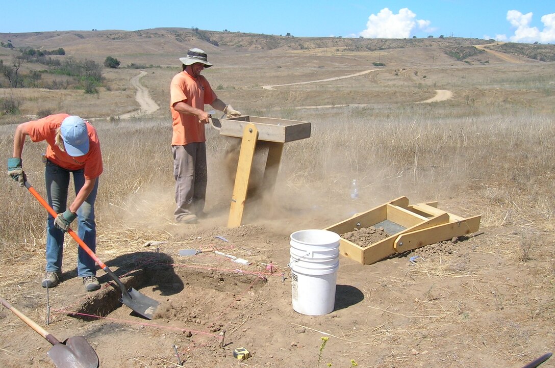 Archeological staff contracted through the Assistant Chief of Staff’s Environmental Security Office, Marine Corps Base Camp Pendleton sift through remains and artificats on base.