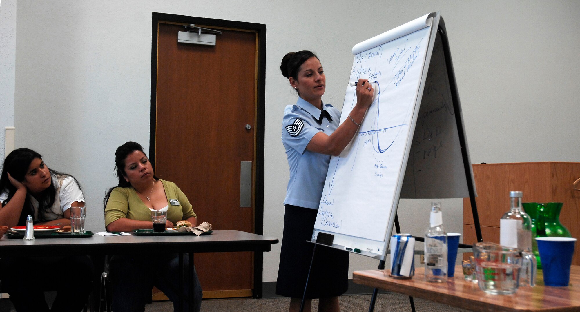CANNON AIR FORCE BASE, N.M. -- Tech. Sgt. Marisol Lozada, 27th Special Operations Medical Operations Squadron, speaks to students and counselors from Eastern New Mexico University during a health class Sept. 17, 2008. Sergeant Lozada was named one of this year's twelve Outstanding Airmen of the Year. (U.S. Air Force photo/Senior Airman Liliana Moreno)