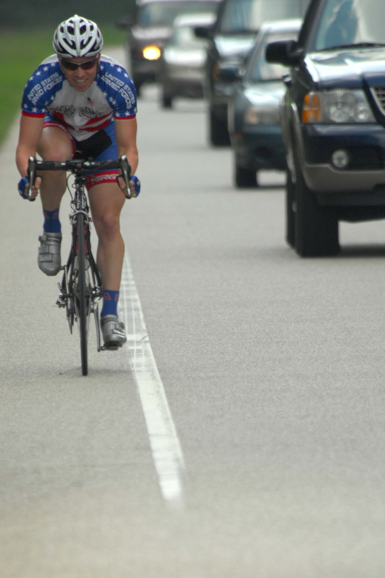 SHAW AIR FORCE BASE, S.C. -- Second Lt. Zachary Garrett, 20th Aerospace Medicine Squadron and member of the U.S. Armed Forces Cycling Team, trains for the upcoming Military World Championships in Slovenia Oct. 9 - 11. The Armed Forces Cycling Team is a multi-service eight-man team that travels the world to compete in cycling events. (U.S. Air Force photo/Staff Sgt. Patrick Mitchell)