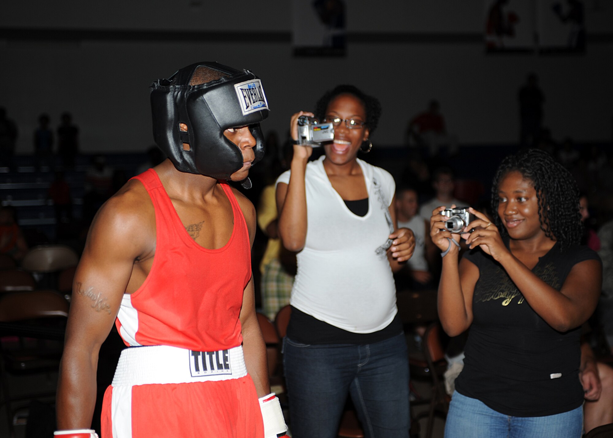 Airman 1st Class Jarod Hudgies, 49th Force Support Squadron, prepares to enter the ring for his fight at the "Raptor Rumble 2," Sept. 12. Airman Hudgies was part of the main event fight with 2nd Lt. Brandon Saunders, 49th Civil Engineer Squadron. (U.S Air Force photo/ Airman 1st Class DeAndre Curtiss)