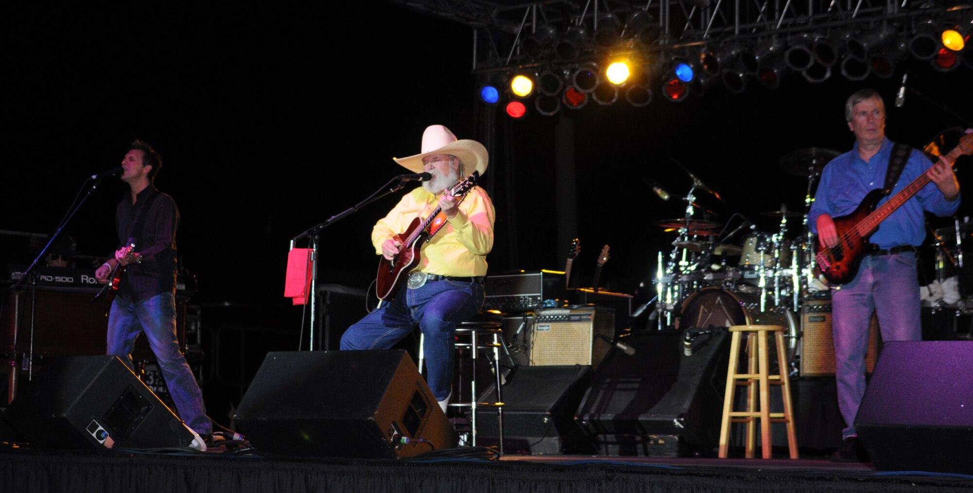 The Charlie Daniels Band performs for Keesler Air Force Base Airmen, families and local community members Sept. 18 to help celebrate the Air Force's 61st birthday.  Prior to the concert, Mr. Daniels met with base leadership as well as several Airmen who earned Bronze Stars for their actions in Iraq. (U.S. Air Force photo by Kemberly Groue)