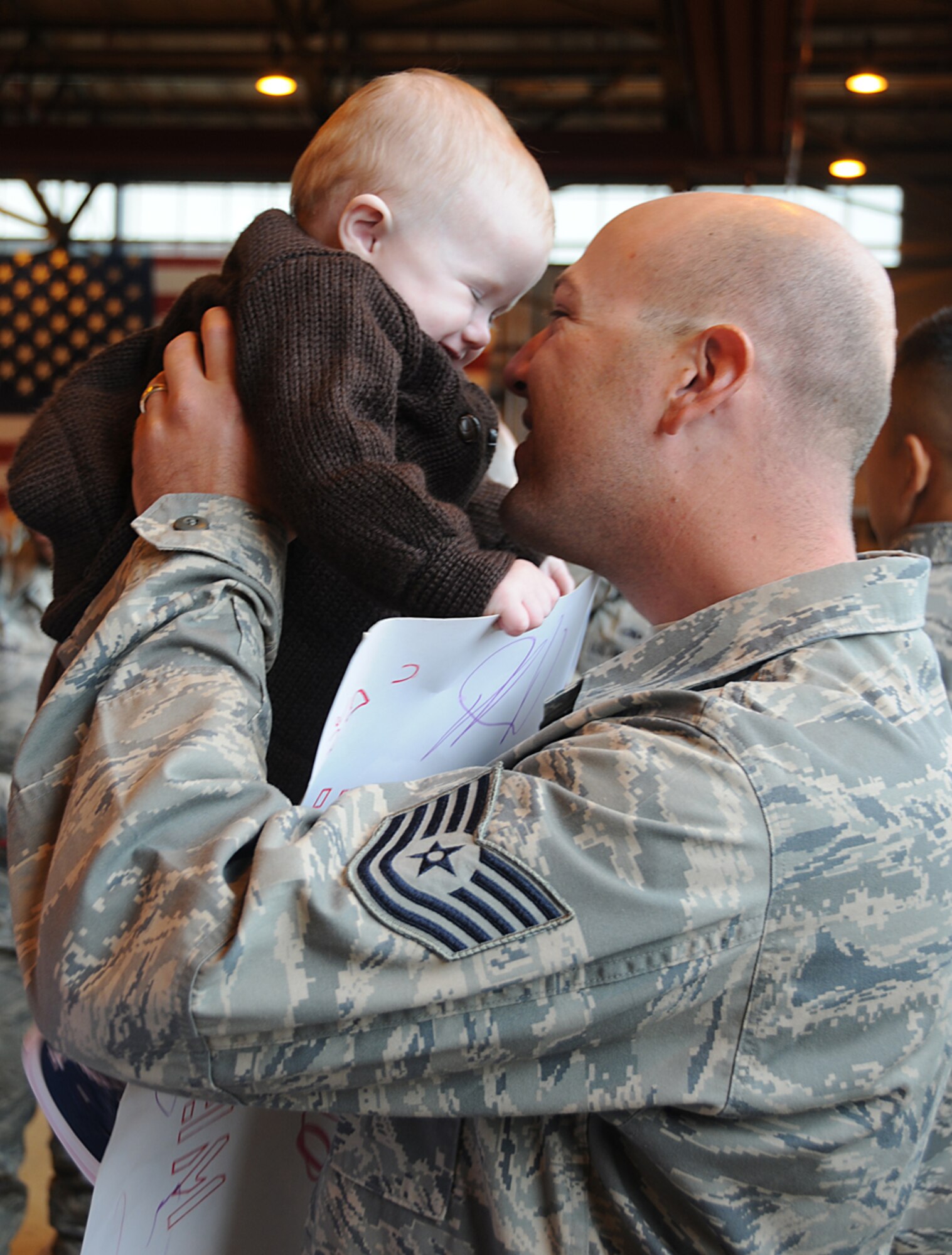 Smiles were not in short supply when the Liberty Wing welcomed home more than 200 Airmen Sept. 8 at RAF Lakenheath, England. The Airmen were deployed to Southwest Asia in support of Operations Enduring and Iraqi Freedom. (U.S. Air Force photo by Tech. Sgt. J. LaVoie)