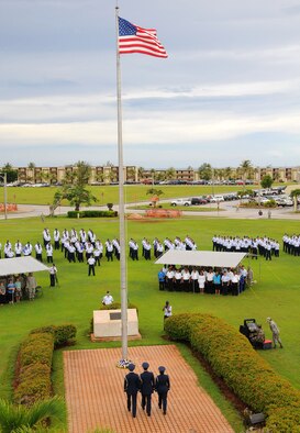 ANDERSEN AIR FORCE BASE, Guam -- Team Andersen honors fellow POW/MIA brothers and sisters in arms with a retreat ceremony here Sept. 19. This year's retreat kicked off with a 24-hour run at Arc Light Memorial Park followed by a wreath laying. (U.S. Air Force photo by Airman 1st Class Courtney Witt)