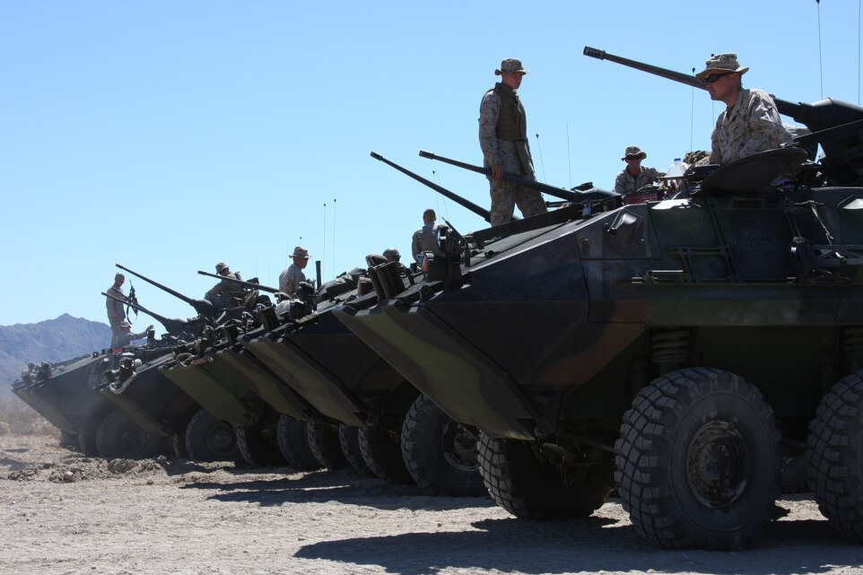 Marines with 3rd LAR await their chance to shoot on the firing line and test out their new sights and turret.  3rd LAR recently received Improved Thermal Sight Systems and Electric Drive Turrets in their light armored vehicles.