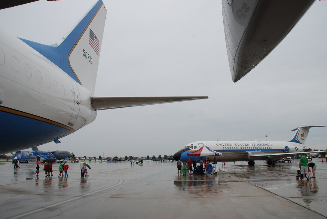 The 2008 Airpower Over the Midwest Air Show features the Air Force's premier demonstration team, the Thunderbirds, the U.S. Special Operations Command parachute demo team, a C-9 Air Force Reserve plane, an F-15 demo flown by West Plains, Mo., native Capt. Sam Joplin, and the Trojan Horsemen among a variety of other vintage and modern military aircraft.  Pictured at left is the C-40C and C-9C owned by the 932nd Airlift Wing, Air Force Reserve Command's Illinois flying wing.  (U.S. Air Force photo by Maj. Stan Paregien)