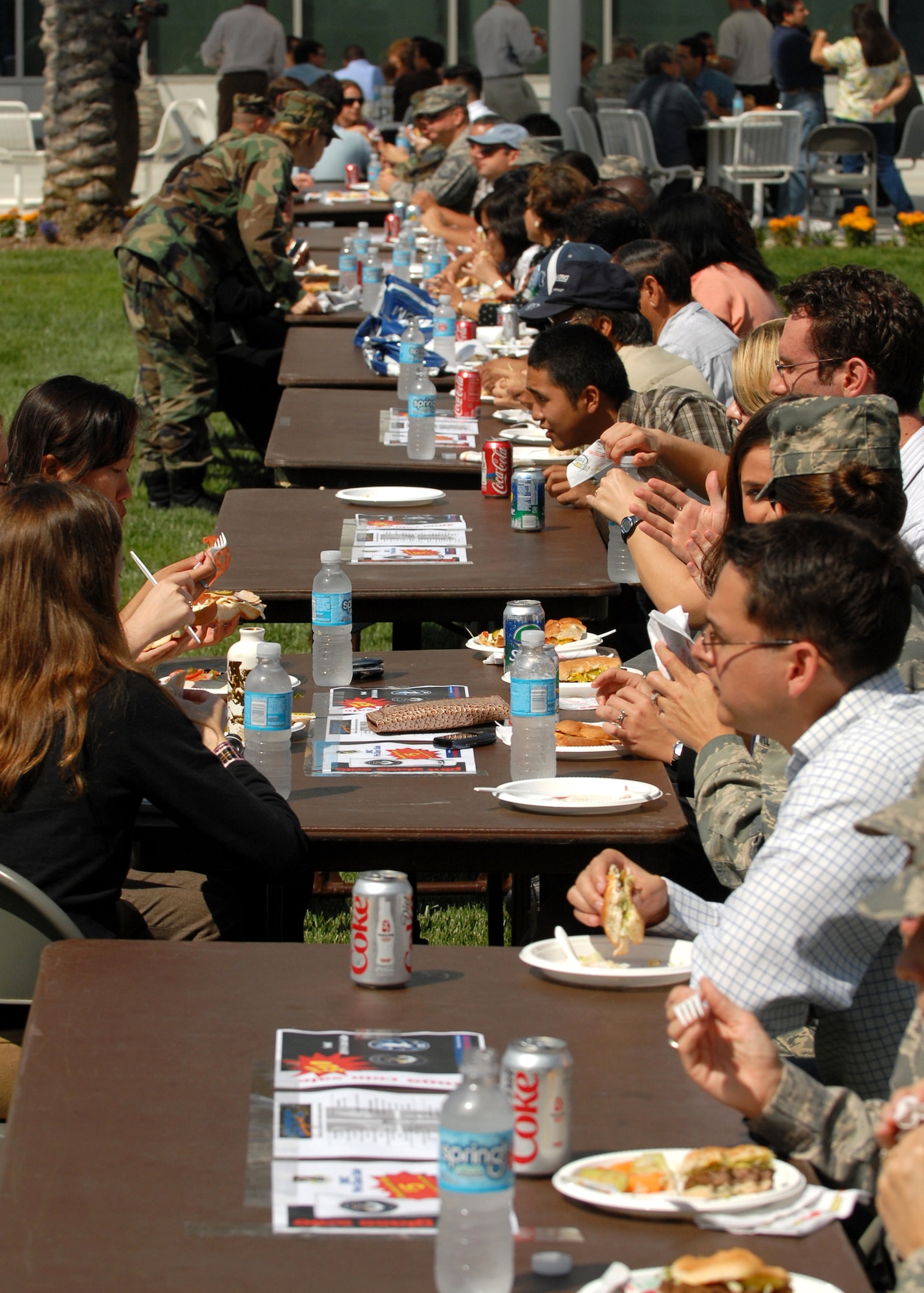 Los Angeles Air Force Base members enjoy a free lunch in the Schriever Space Complex courtyard to celebrate the Air Forces birthday, Sep. 18. (Photos by Stephen Schester)