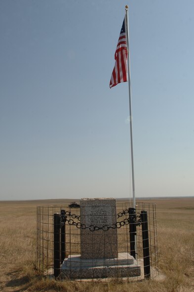 This monument is in remembrance of four Airmen who lost their lives in a B-1 crashed Sept. 19, 1997. The 28th Bomb Wing Airmen killed were Col. Anthony Beat, pilot and 28 BW vice commander, Maj. Kirk Cakerice, instructor pilot, Maj. Clay Culver, weapons system officer and Capt. Gary Everett, weapons system officer.
(U.S. Air Force photo/Senior Airman Kasey Zickmund)