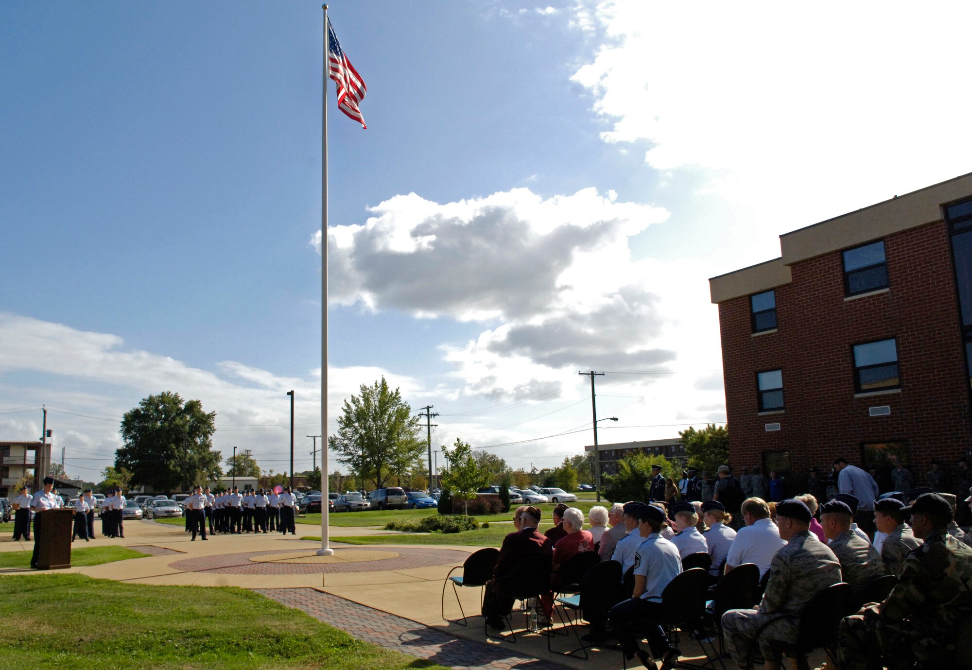 LANGLEY AIR FORCE BASE, Va. -- Former prisoners of war and Langley Airmen attend a special retreat ceremony Sept. 19. in honor of POW/MIA Recognition Day. The eight veterans of World War II and the Korean and Vietnam wars spent anywhere from two months to six and a half years in captivity. (U.S. Air Force photo/Airman Rebecca Montez)