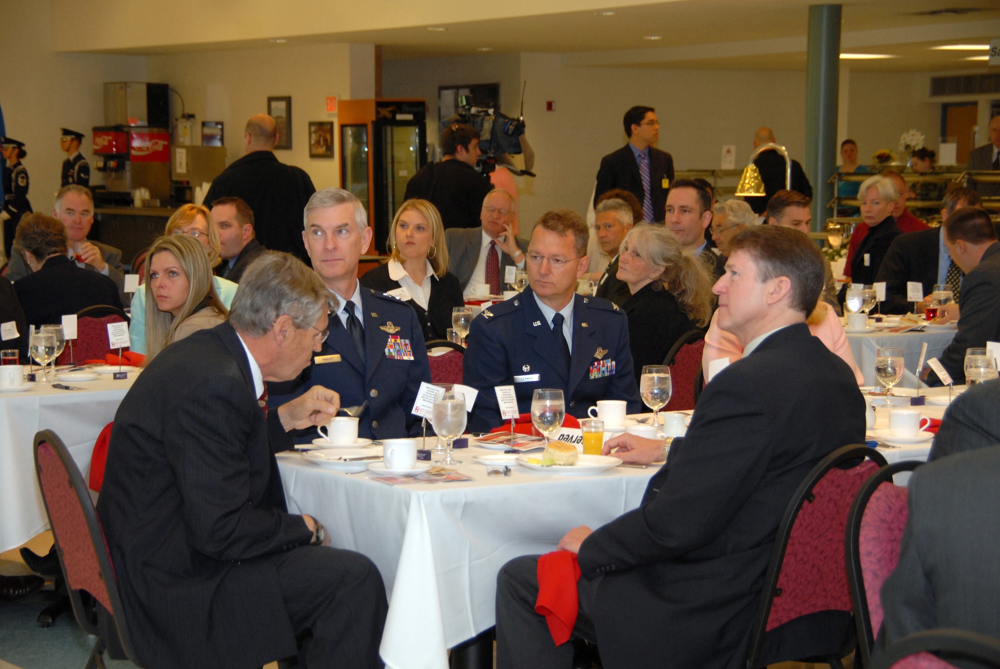 From left, Roger Hannay, SMAC chairman; Maj. Gen. Robert Knauff, NYANG commander; Col. Anthony German, 109th AW commander; and Rep. Michael McNulty attended a breakfast here honoring McNulty.