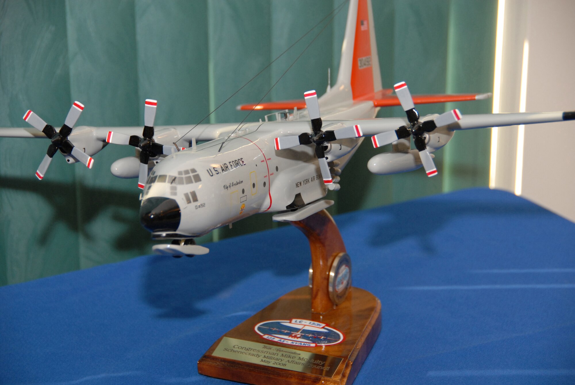 The Schenectady Military Affairs Council presented Rep. Michael McNulty with this model LC-130 aircraft. McNulty, who represents the 21st Congressional District, was honored during a breakfast here May 29. (U.S. Air Force photo by Master Sgt. Willie Gizara)
