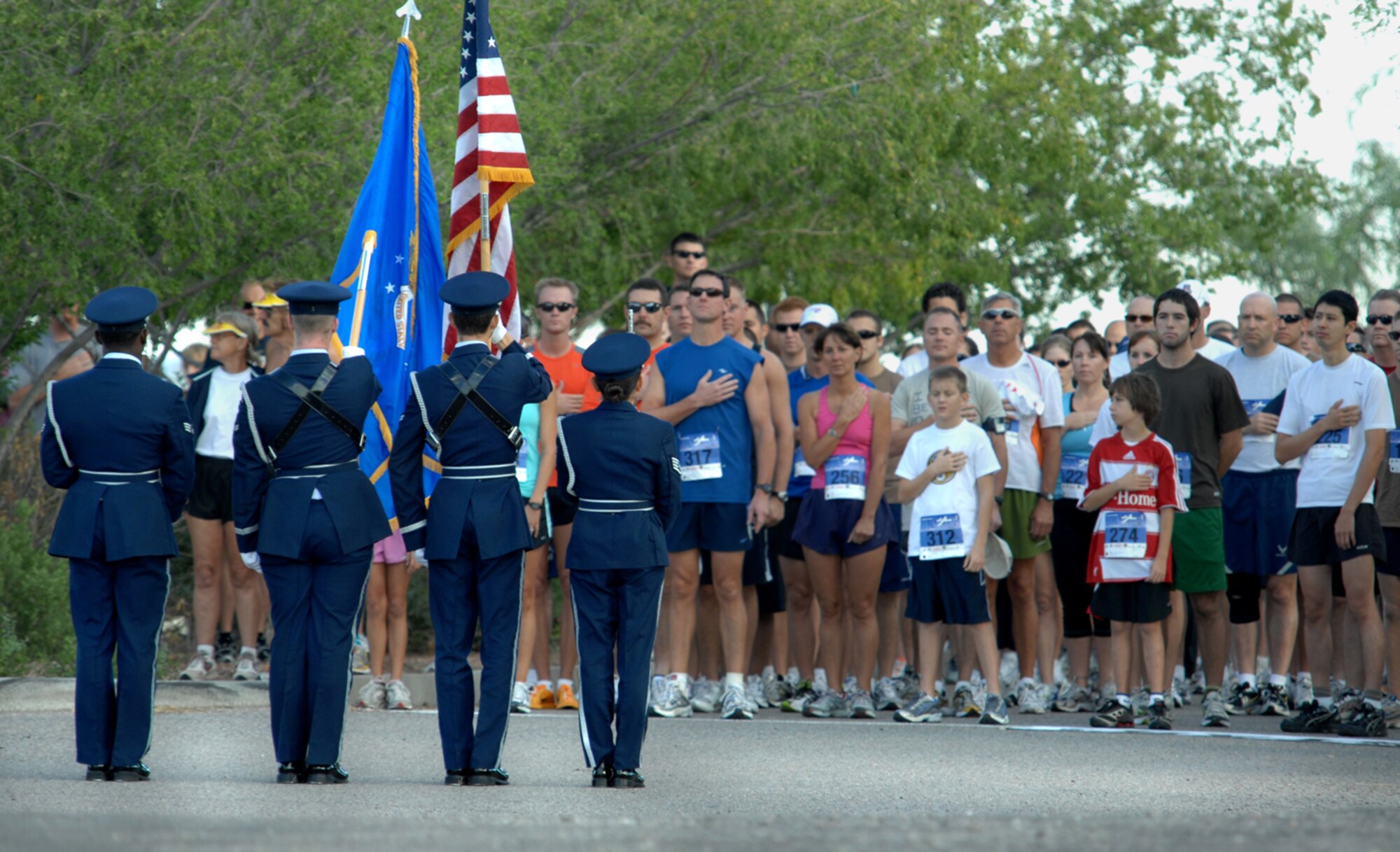 The Air Force Association held a 5K run Sept. 20 at the Pima Air and Space Museum to celebrate the Air Force's 61st birthday. The event, which was open to all age groups, kicked off at 7 a.m. Medallions were given to all finishers and trophies were given to the top finishers in each category. All proceeds went to the AFA. (U.S. Air Force photo by Staff Sgt. Valerie Smith)