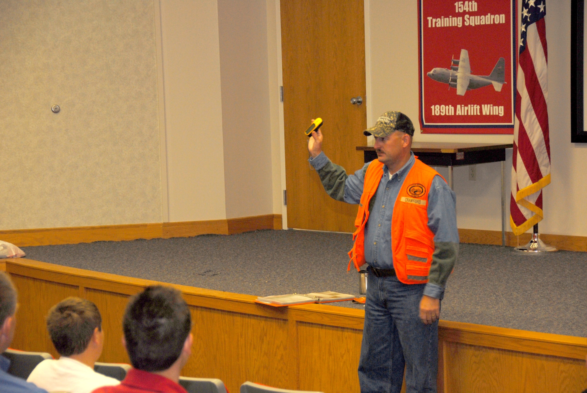 Staff Sgt. J.D. Crawford, 189th Logistics Readiness Squadron, is an Arkansas Game and Fish Commission certified instructor. He volunteered to teach the two-day course to children of military members. The course is required for anyone born after 1968. (Photo by Airman 1st Class kayla K. Edwards)
