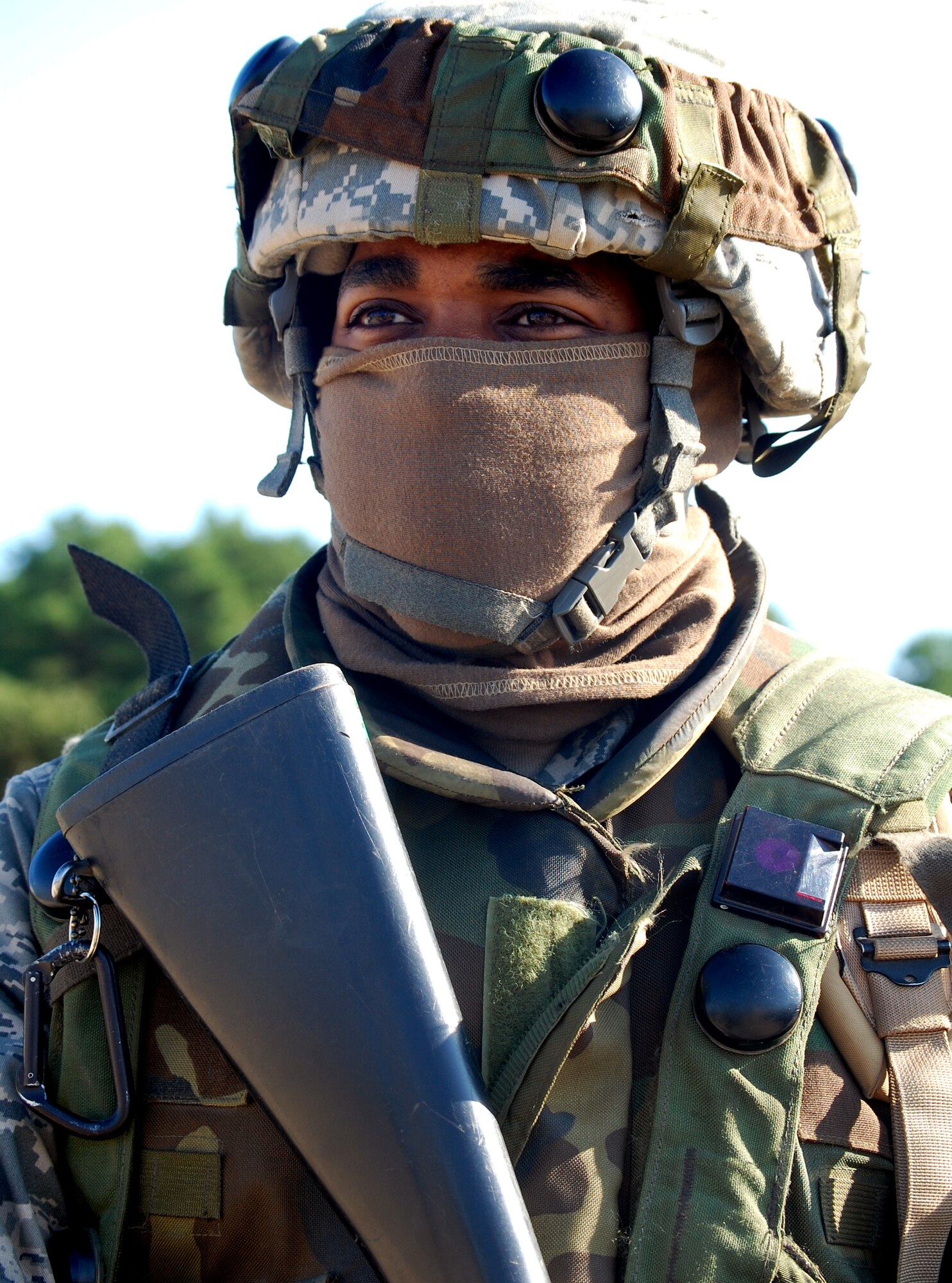 Senior Airman Jacque Scott, from the 30th Logistics Readiness Squadron, Vandenberg Air Force Base, Calif., watches an entry control point during operations for Air Force Exercise Eagle Flag 08-6 Sept. 23, 2008, at Naval Air Engineering Station Lakehurst, N.J.  Airman Scott was among 400 Airmen in the exercise.  The exercise is operated by the U.S. Air Force Expeditionary Center's 421st Combat Training Squadron from Fort Dix, N.J., and tests and trains Airmen in expeditionary combat support skills.  (U.S. Air Force Photo/Tech. Sgt. Scott T. Sturkol)