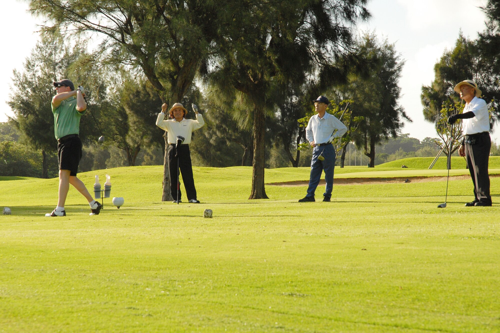 Col. Richard Jarvis, 18th Civil Engineering Group commander, tees off during the Friendship Golf Tournament at Kadena Air Base, Japan Sept. 23, 2008. The annual tournament allows U.S. and Japanese military and community leaders to gather for a day of golf and camaraderie. (U.S. Air Force photo/Airman 1st Class Chad Warren)