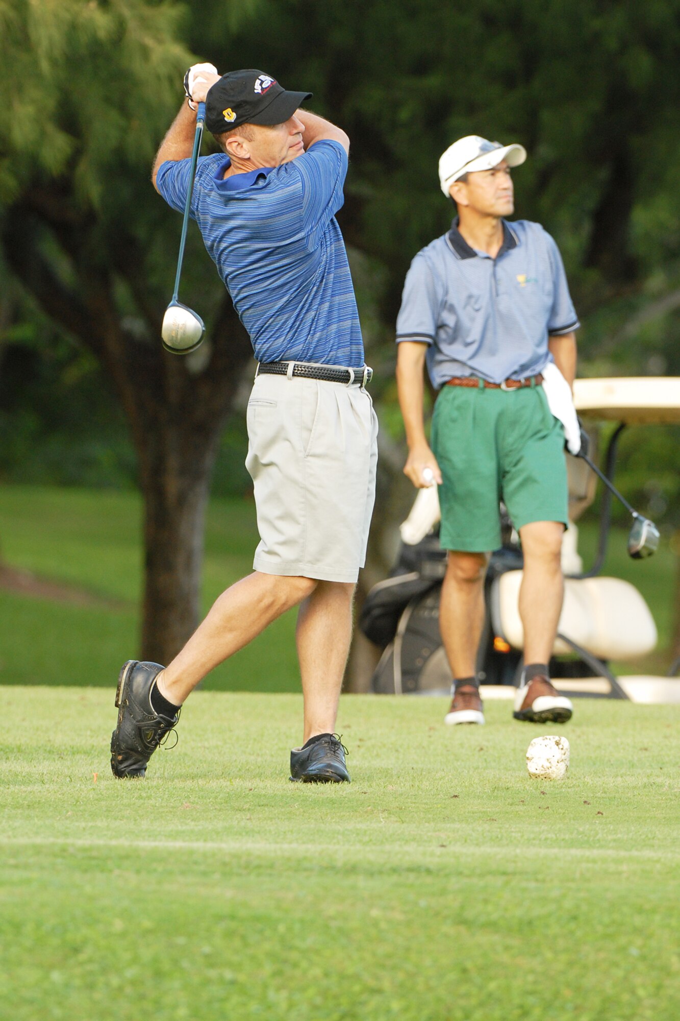 Brig. Gen. Brett T. Williams, 18th Wing commander, tees off during the Friendship Golf Tournament at Kadena Air Base, Japan Sept. 23, 2008. The annual tournament allows U.S. and Japanese military and community leaders to gather for a day of golf and camaraderie. (U.S. Air Force photo/Airman 1st Class Chad Warren)