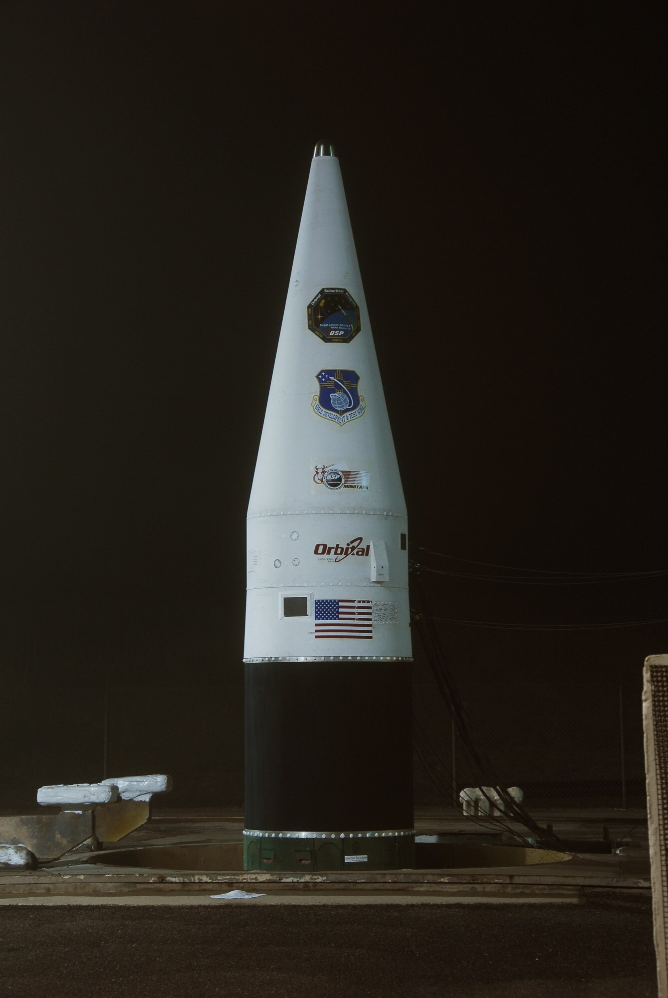 A Chimera target launch vehicle, which is a modified Minuteman booster vehicle with a simplified target payload, successfully launched at 11:57 p.m. September 23, 2008 from North Vandenberg. The launch was part of an exercise involving the tracking of a long-range target missile by the Near Field Infrared Experiment, or NFIRE, research satellite. (U.S. Air Force photo/Joe Davilla)