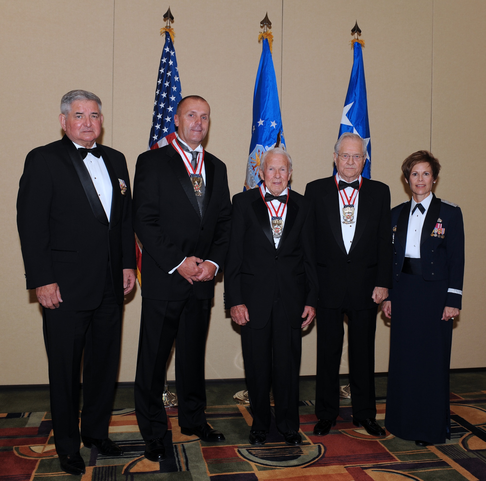 (From left to right) Ret. Gen. Ronald Fogleman, former Air Force chief of staff, Mike Hendry, Hal "Doc" Marsell, Jack Price and Maj. Gen. Kathleen Close, Ogden Air Logistics Center commander. (U.S. Air Force Photo by Alex R. Lloyd)