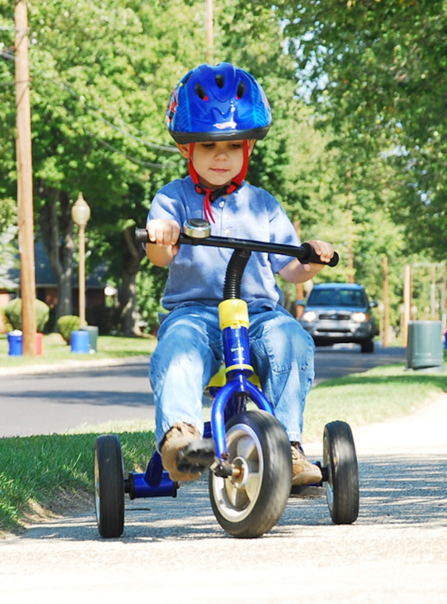 New Jersey state law requires all children under the age of 16 to wear a helmet while bicycling, roller skating and skate boarding. At McGuire, it’s mandatory for everyone, including active duty and family members, to wear a helmet when riding a bicycle, skateboarding and wearing roller skates/blades. (U.S. Air Force photo/Senior Airman Danielle Johnson) 