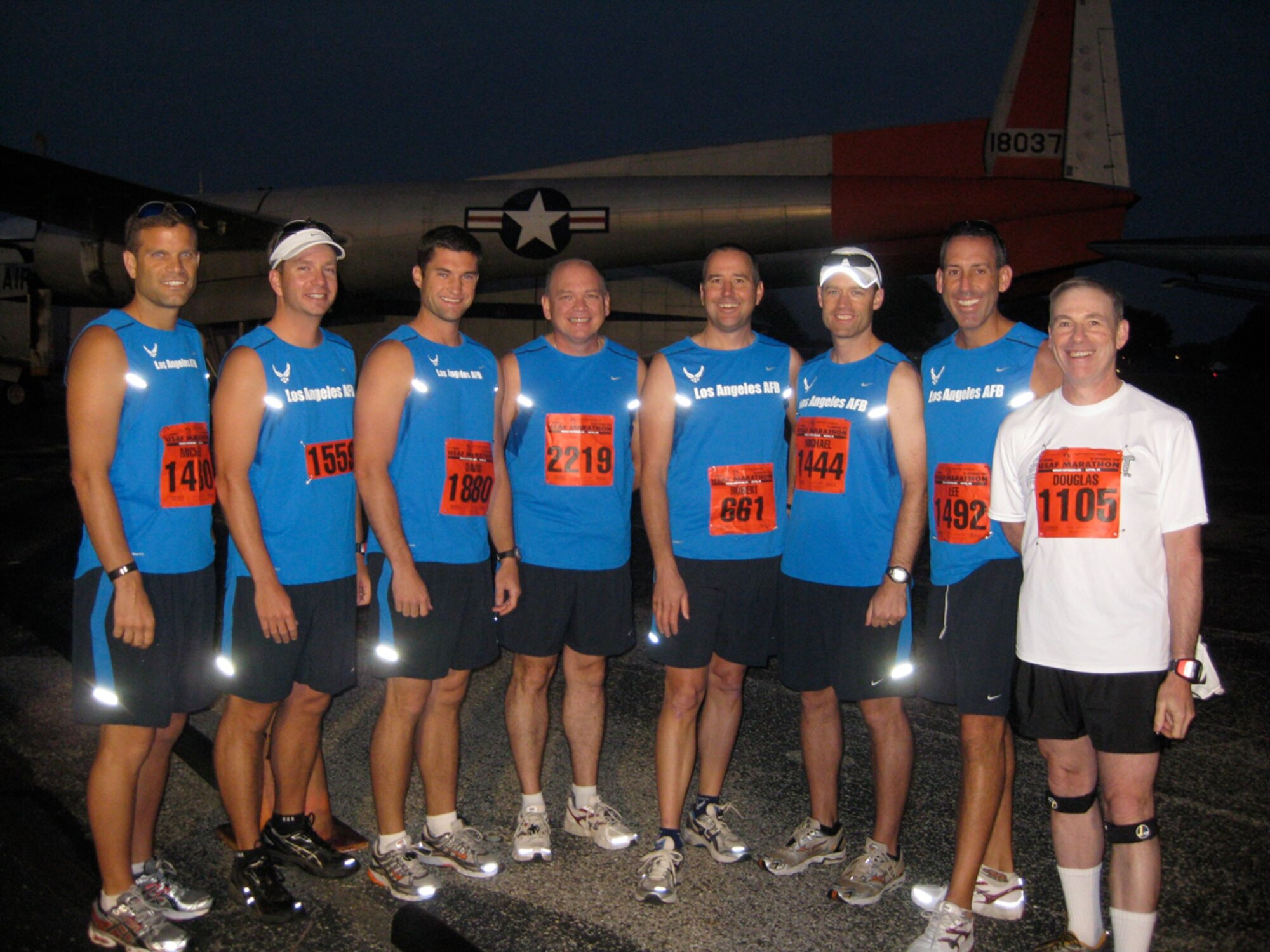 Members of the Los Angeles AFB Marathon Team are joined by SMC Executive Director Douglas Loverro prior to the start of the Air Force Marathon, Sept. 20. The team’s top place finisher was Maj. Lance Ranere who finished the race in 3 hours 26 minutes, placing 139th overall.