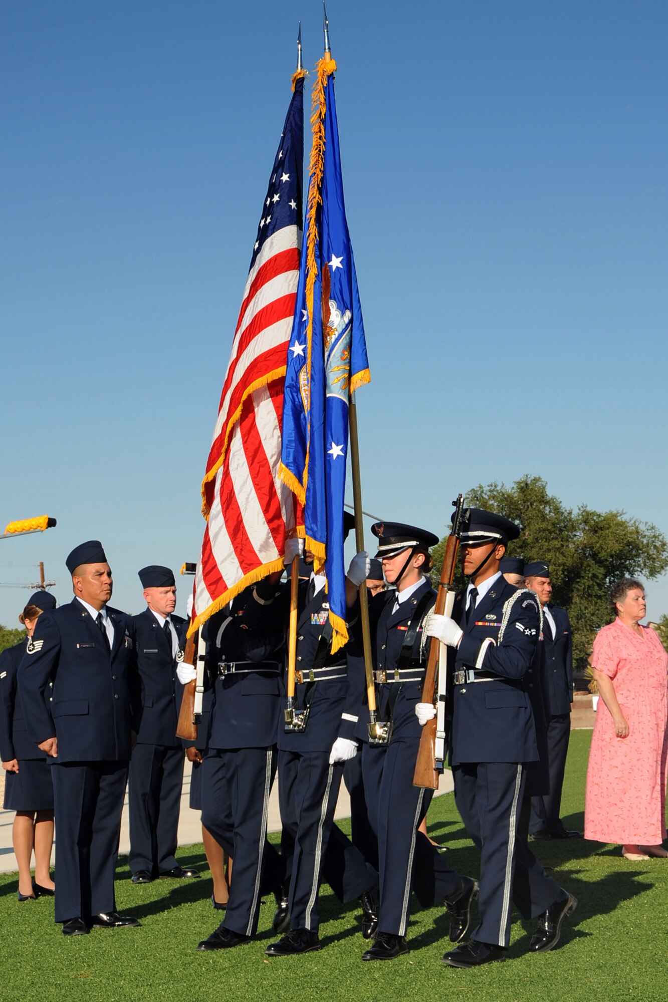 Steel Talons Honor Guard members post the colors at the beginning of a ceremony to honor the Prisoners of War/Missing in Action Day at Holloman AFB, N.M. on September 23. (U.S.Air Force photo/ Staff Sgt. Chris Flahive)