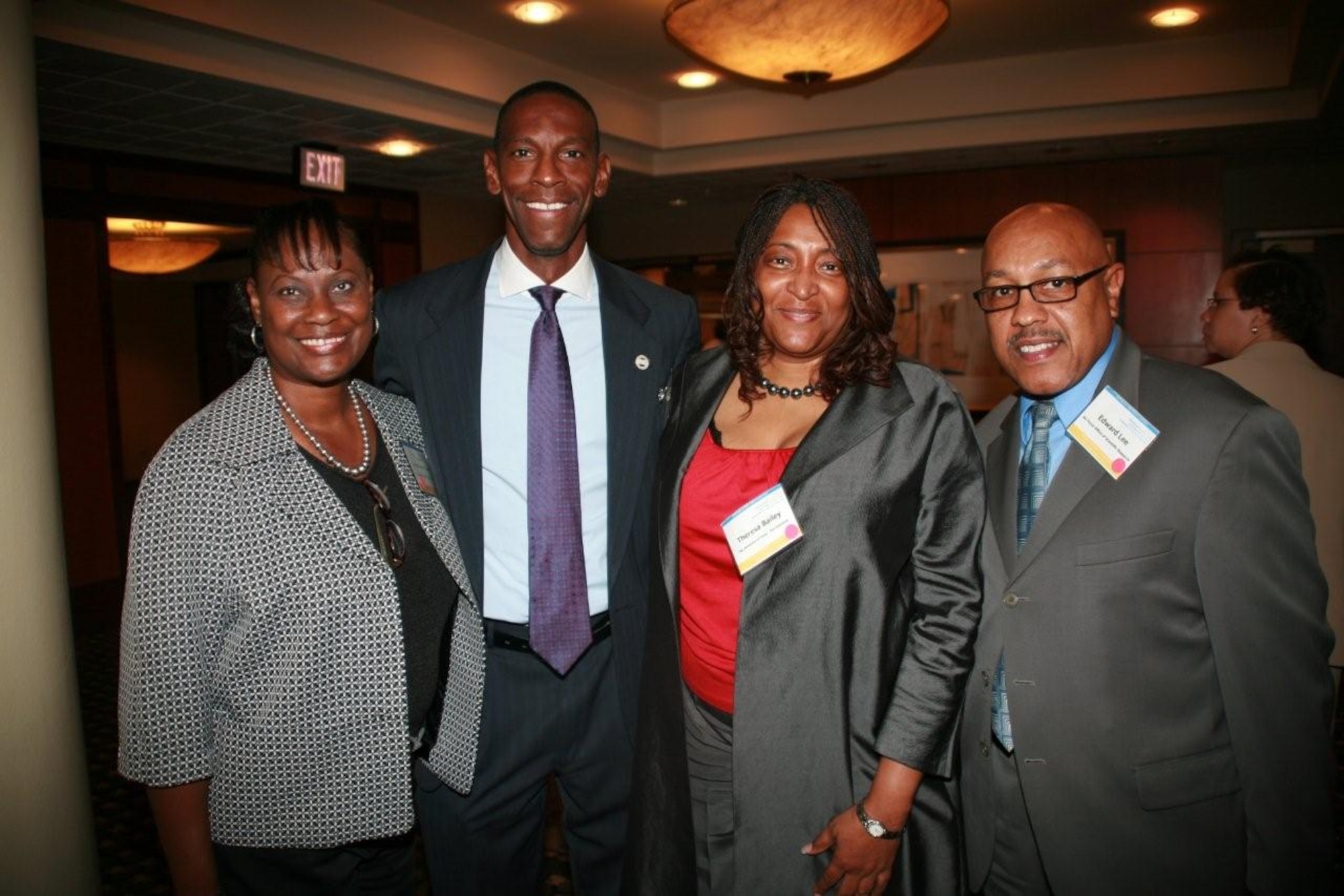Ed Lee, Air Force Office of Scientific Research (far right), attended the 2008 National Historically Black Colleges and Universities Week Conference with (left to right) Evelyn Baisey-Thomas from the National Science Foundation, Dr. Marcus Shute from Clark Atlanta University, and Theresa Bailey from University of Texas, Pan American. (U.S. Air Force photo)
