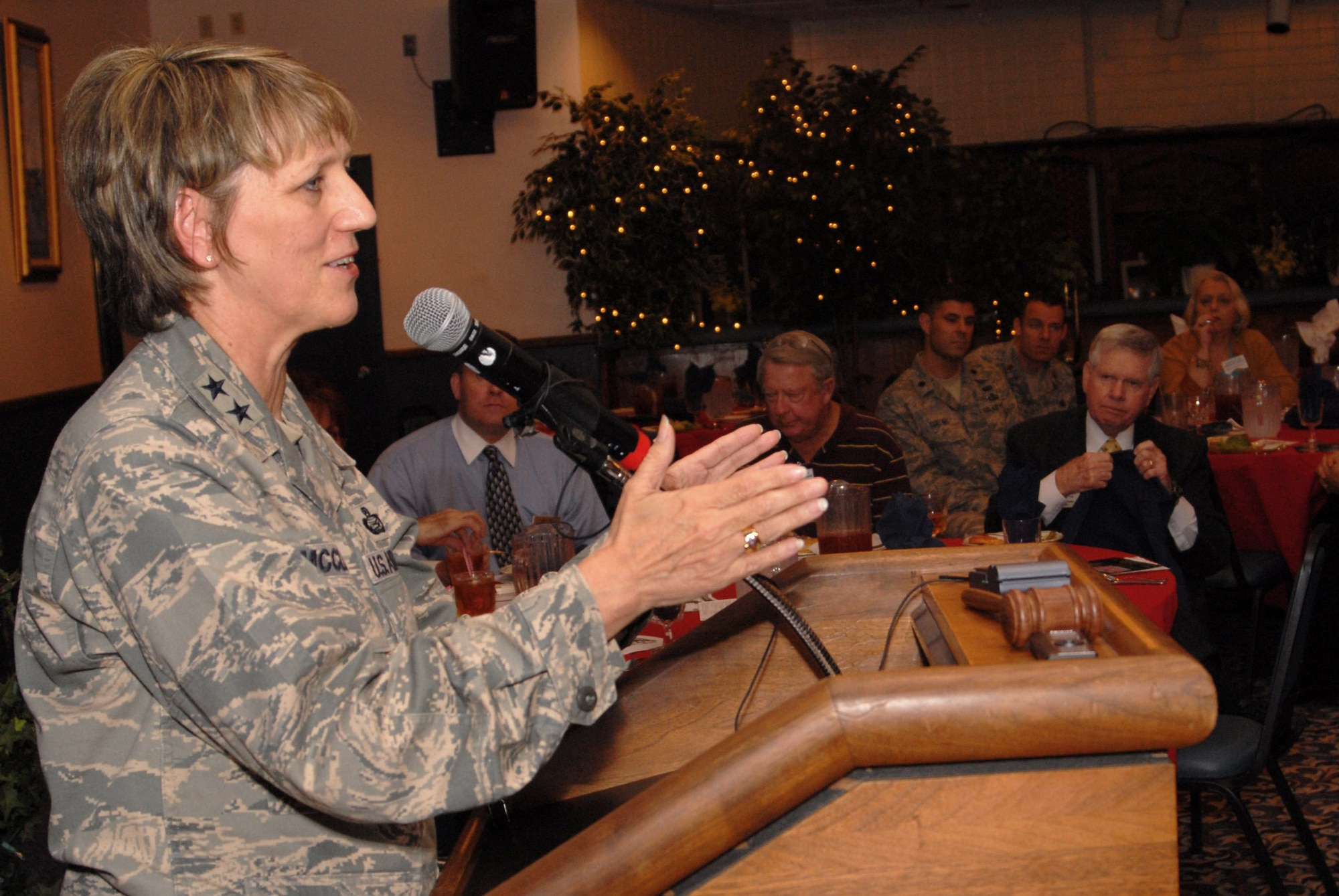 Maj. Gen. K. C. McClain, Air Force Personnel Center commander, Randolph Air Force Base, Texas, presents a speech at the LRAFB Community Council Meeting during the Air Force Birthday on September 18, 2008. (U. S. Air Force photo by Airman 1st Class Jim Araos)