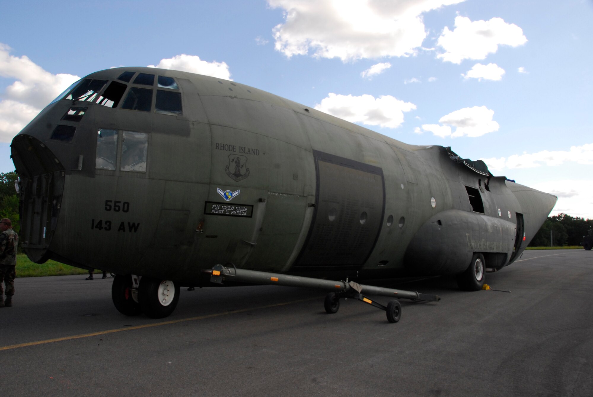 STRATTON AIR NATIONAL GUARD BASE, N.Y. -- This C-130A fuselage from Rhode Island Air National Guard's 143rd Airlift Wing sits on the flightline here. The aircraft was transported here in a C-5 for training use. 