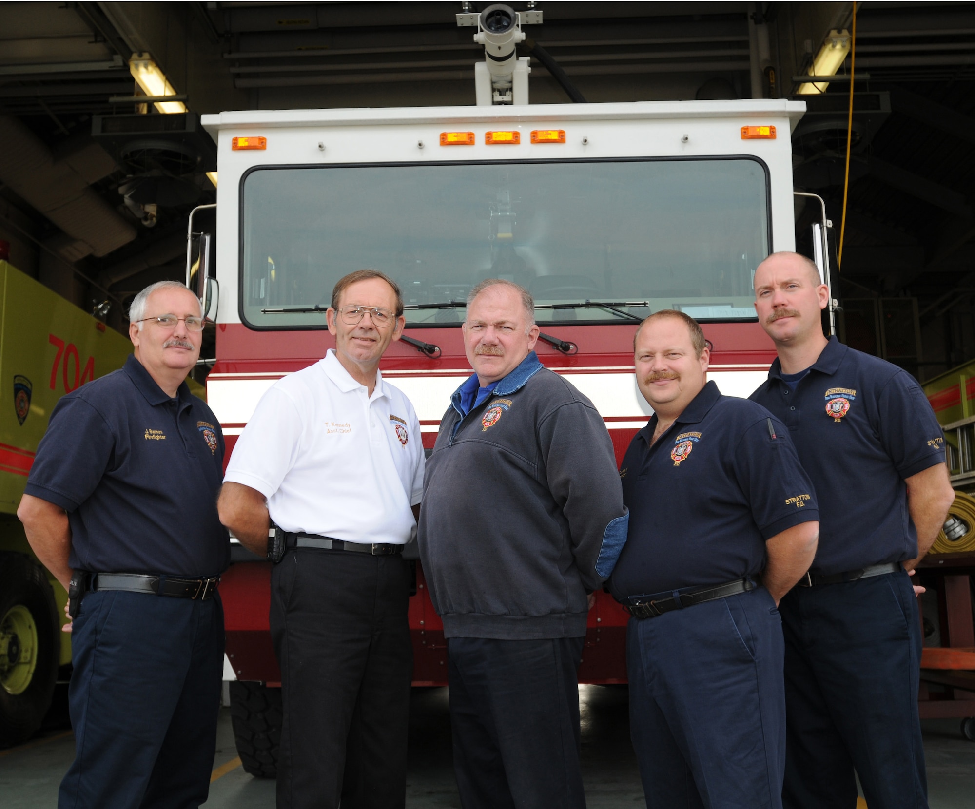 (From left) Jim Barnes, Tom Kennedy, Daniel Trask, Scott DeHart and Brian Kissinger were part of the crew that responded to an aircraft crash at Schenectady County Airport on Sept. 23. They are all Stratton Air National Guard firefighters. (U.S. Air Force photo by Master Sgt. Willie Gizara)