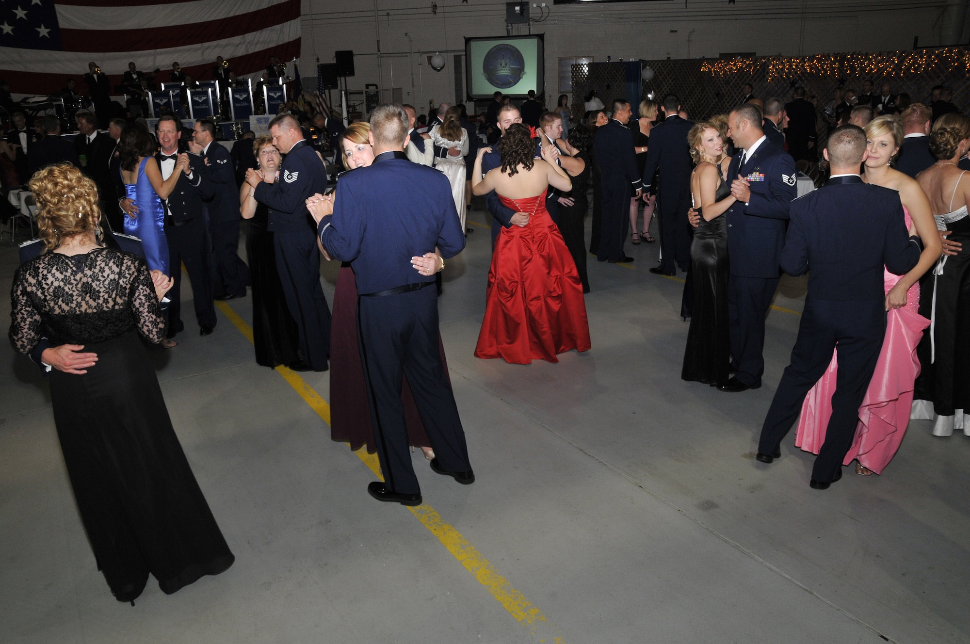 Members of Team Malmstrom dance at the Air Force Ball Sept. 20. The ball celebrated 61 years of the Air Force as a separate service. A speech was given by Maj. Gen. (Ret) Timothy McMahon, former 31st Missile Wing commander, dinner was provided by Golden Corral and the music was provided by the Noteables. (U.S. Air Force photo/John Turner)