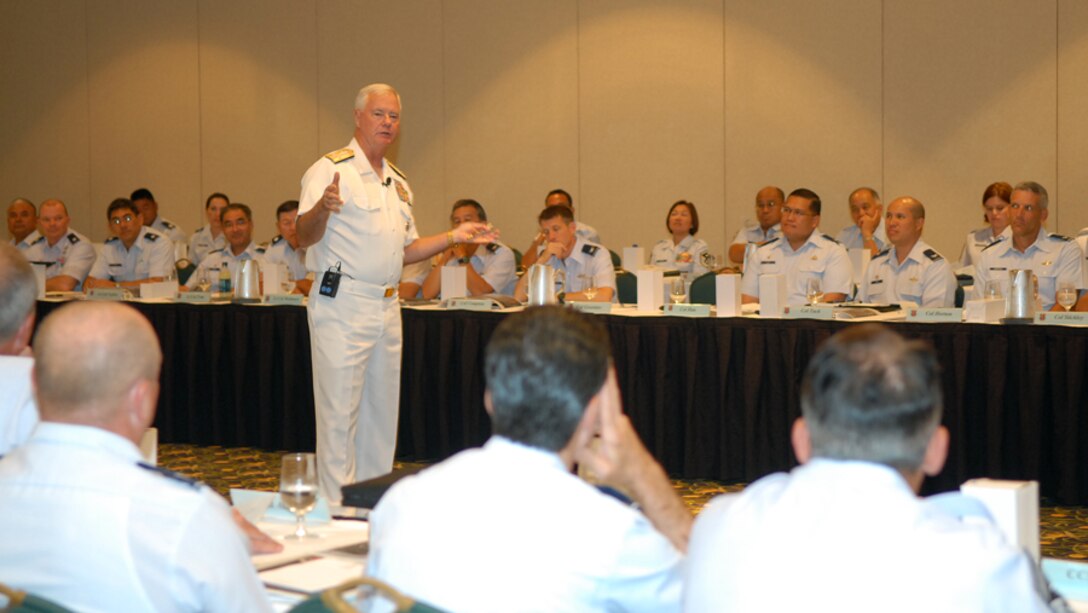 Adm. Timothy J. Keating, PACOM commander, speaks about shaping the battlefield and the importance of developing and maintaining positive relationships with nations in the Pacific, like China and North Korea.  Adm. Keating was a guest speaker at the 31st annual HIANG Commanders Conference held in Lihue, Kauai