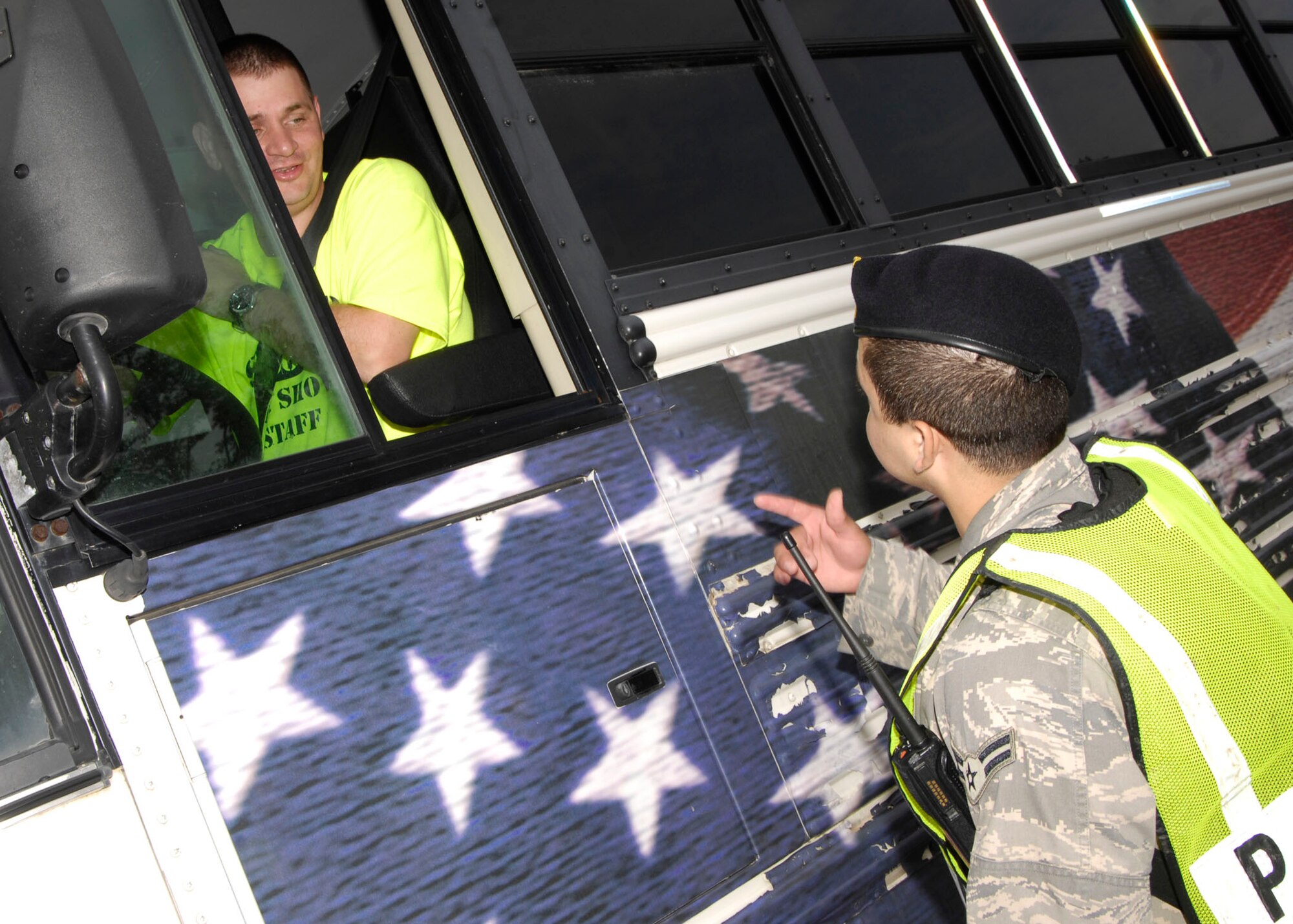 SCOTT AIR FORCE BASE, Ill. -- Several Airmen from Scott volunteered to drive shuttle buses to and from the flightline during the Airpower Over the Midwest airshow. Having the Airmen drive shuttles was an effective way of reducing traffic jams on base and provided convenience to the thousands of visitors.
(US Air Force photo/Senior Airman Jonathan Lovelady)
 
