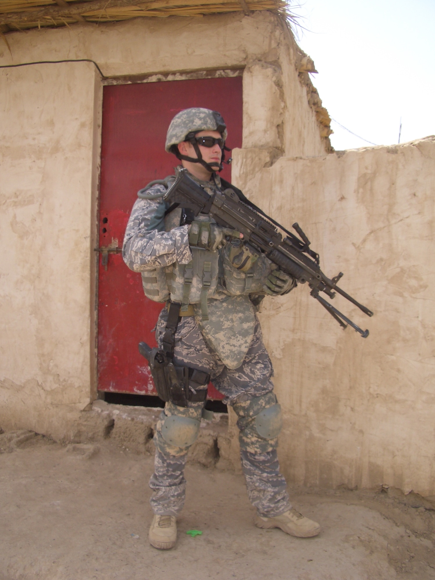 A battlefield Airmen stands guard wearing the new Airman Battle System-Ground ensemble. The ABS-G provides battlefield Airmen with fire resistance and tactical integration with body armor. Distribution will begin in February 2009, and it will most likely be in testing phase for 18 to 24 months. (Courtesy photo)