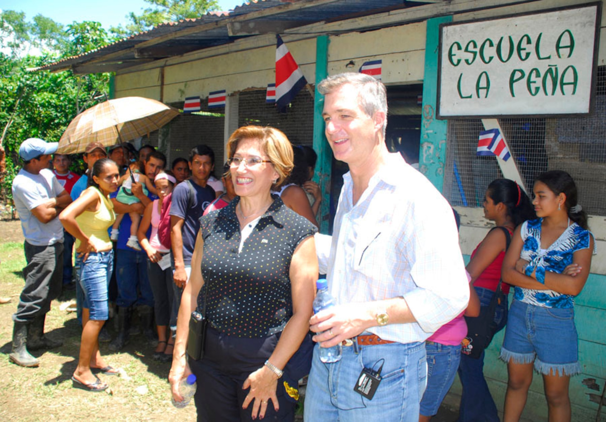 Janina Del Verchio, Costa Rica Minister of Public Security, and Peter Cianchette, U.S. Ambassador to Costa Rica, view the medical readiness exercise site in La Pena, Costa Rica, Sept. 26. It is expected  more than 2,000 people will receive free medical care in a joint operation with the U.S. military and Costa Rica government. (U.S. Air Force photo by Staff Sgt. Joel Mease)