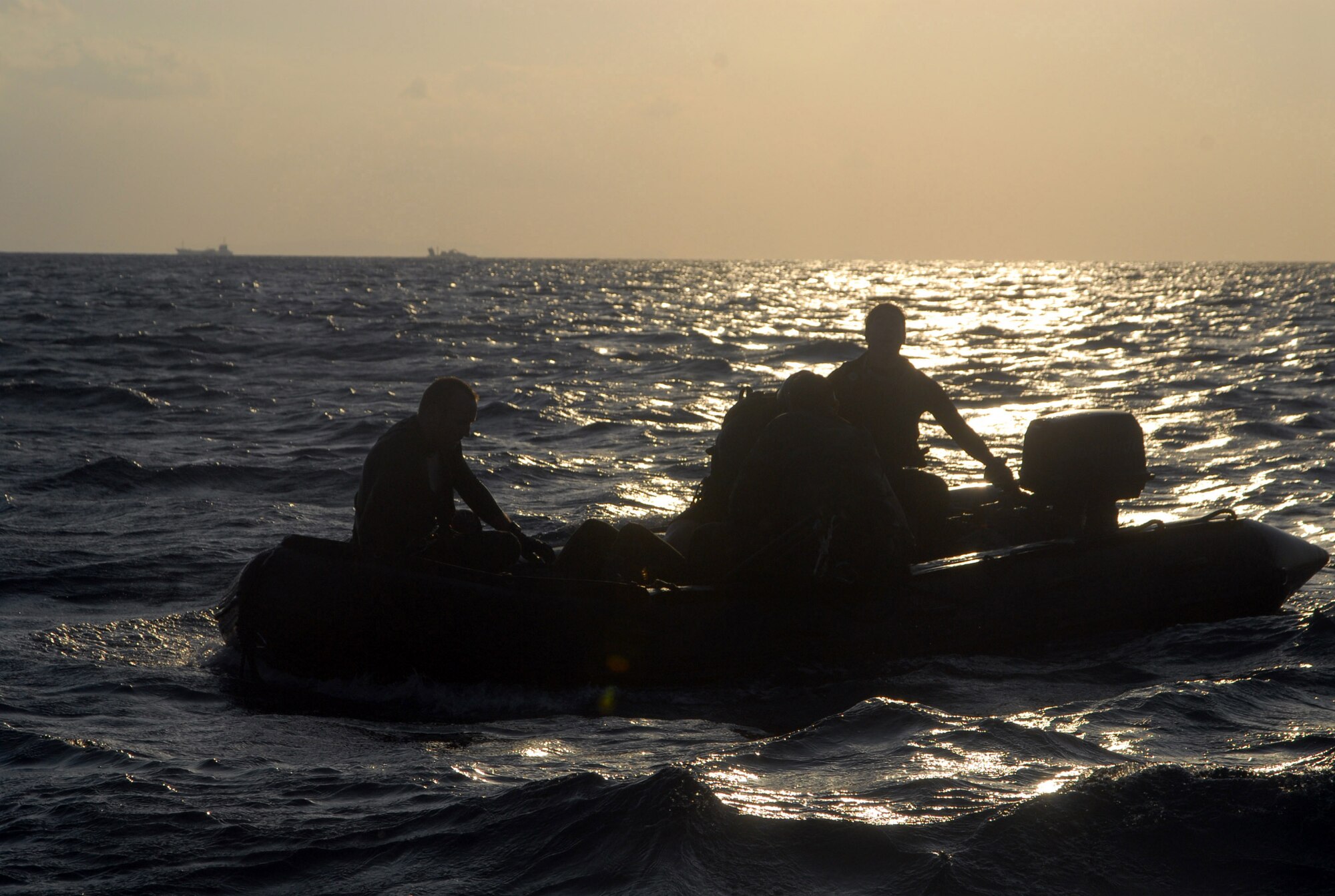 Pararescuemen of the 31st Rescue Squadron perform water rescue training using an inflatable Zodiac boat in the waters off of Kadena Air Base, Japan Oct. 24, 2007. (U.S. Air Force photo/Staff Sgt. Christopher Marasky) (Cleared by Master Sgt. Jeff Loftin)