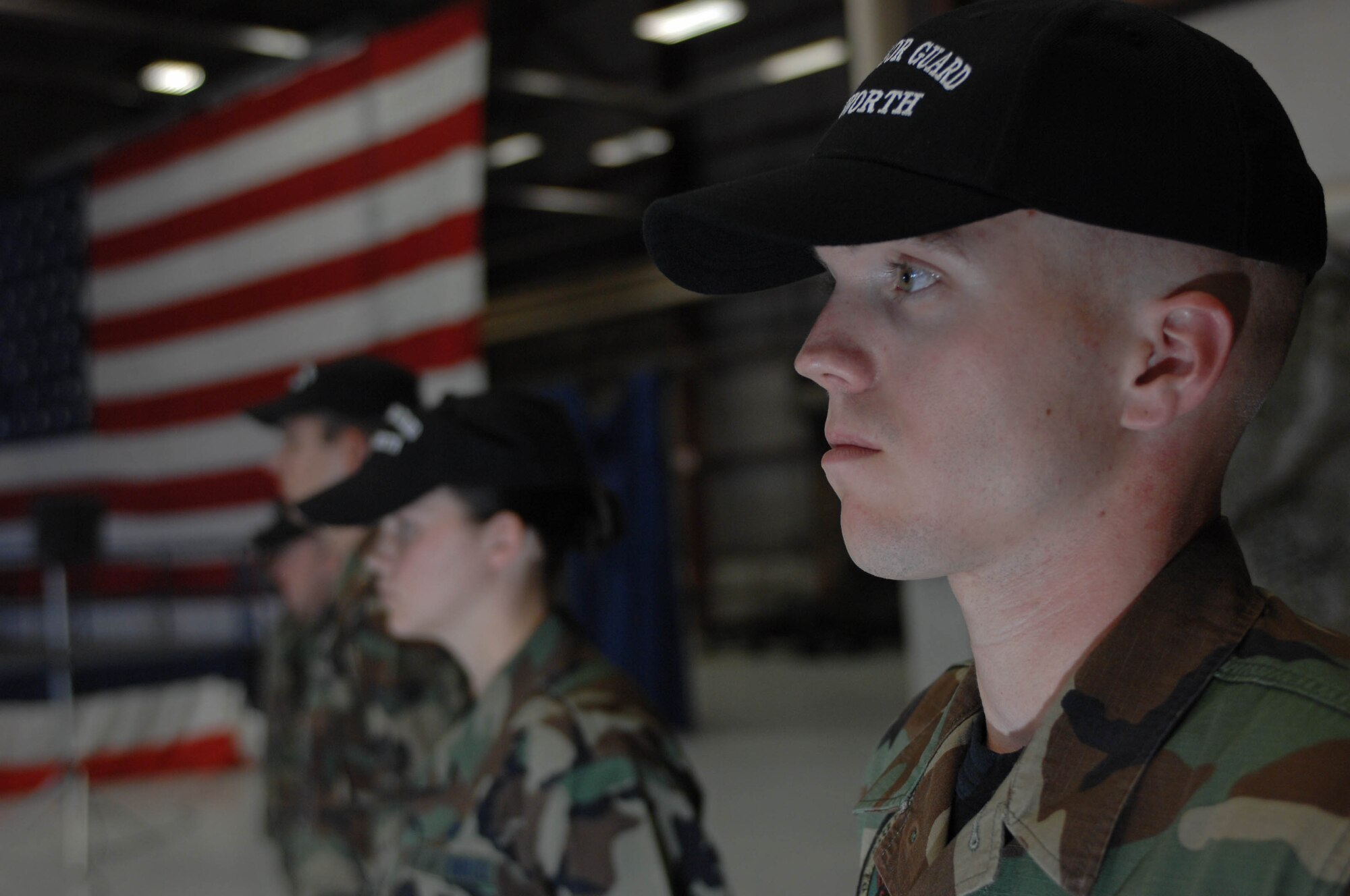 Airmen 1st Class Ray Wahl, Ellsworth Honor Guard member, stands ready to perform drill during the honor guard's open house here, Sept. 25. The open house was the first hosted at Ellsworth. (U.S. Air Force photo by Airman Corey Hook)

