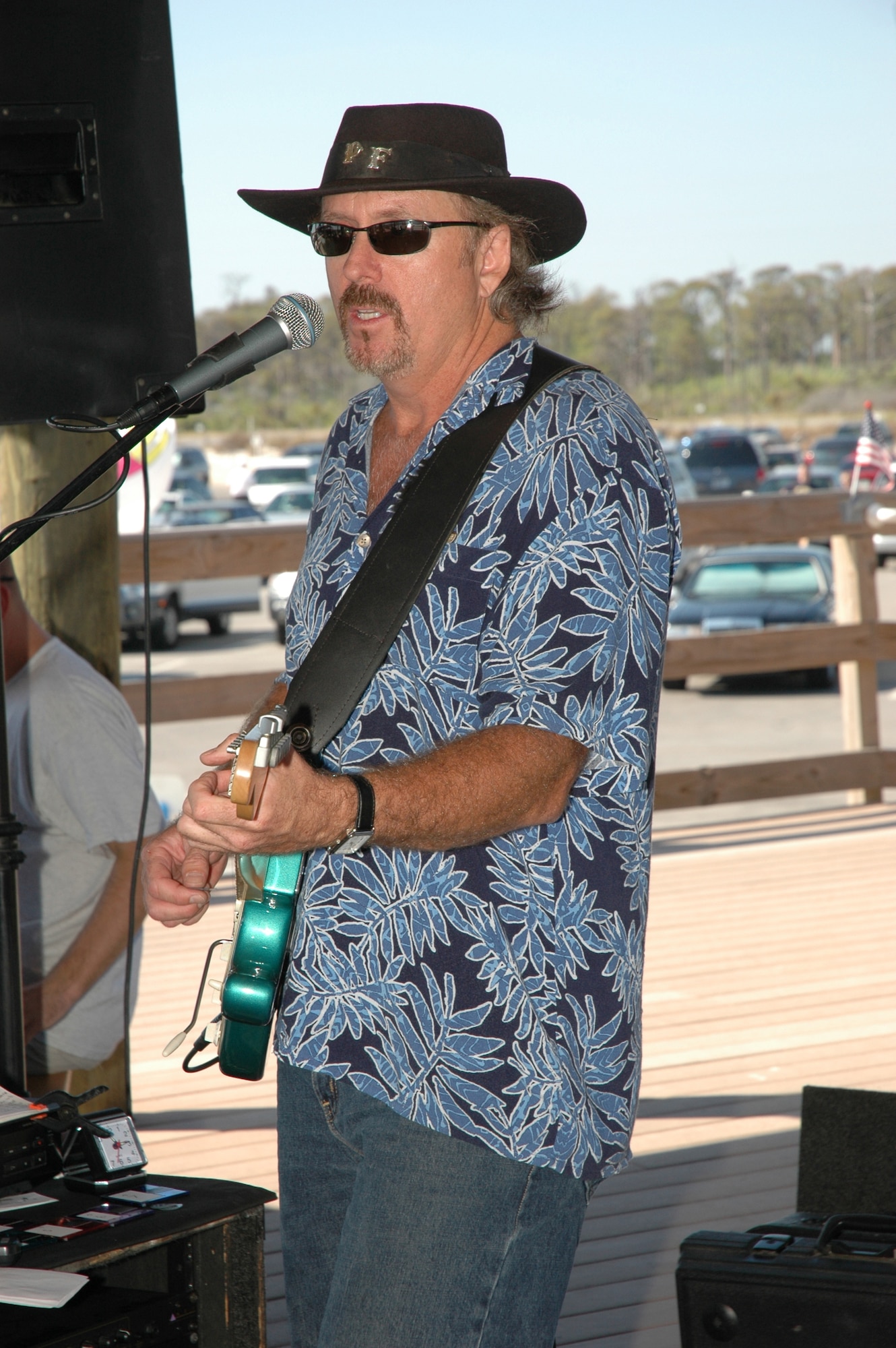 EGLIN AIR FORCE BASE, Fla. -- Pat Slynn, singer, performs for Airman and Federal employees of Eglin during the Beach Bash hosted at Beach Park on Okaloosa Island Sept. 26. The event was an afternoon of fun designed to promote team building, unit morale and celebrate the end of a safe 101 days of summer. (US Air Force photo/ Airman 1st Class Anthony Jennings)