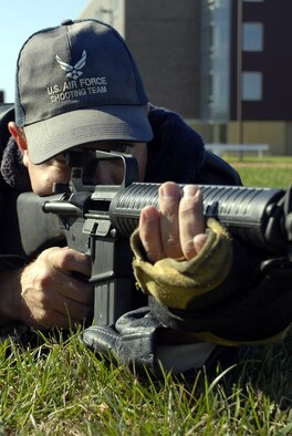 Master Sgt. Matt Griffin takes aim with his AR-15 competition rifle. (Air Force Photo/Staff Sgt. Josh Nason)