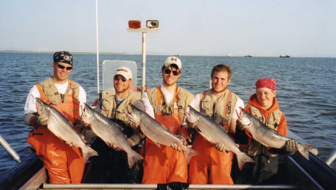 With the rewards of a successful day are (from left) Airman Peitron?s brother Andrew J. Pietron, Airman Eddie Pietron, Trevor J. Miller (close family friend and Alaska native), Jeff Lutgen (6 year return employee), youngest brother Luke V. Pietron. (Courtesy Photo)