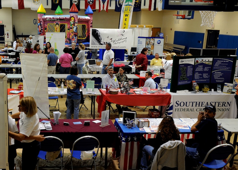 MOODY AIR FORCE BASE, Ga. -- Local organizations set up booths to give information and "freebies" to the Airmen of Moody AFB during the Moody Fun Fair here Sep. 26. (U.S. Air Force photo by Senior Airman Brittany Barker)