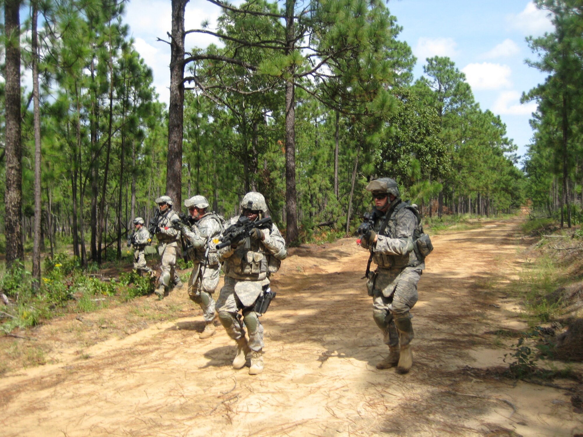 Airmen and Soldiers conduct simulated combat operations during a training exercise at Fort Bragg, N.C., Sept. 14.  The members are all training in preparation to deploy as a Provincial Reconstruction Team to the Nangarhar Province in Afghanistan.
More than 175 Airmen have trained with their joint teams for the past two months and are scheduled to deploy next month. (Courtesy photo)
