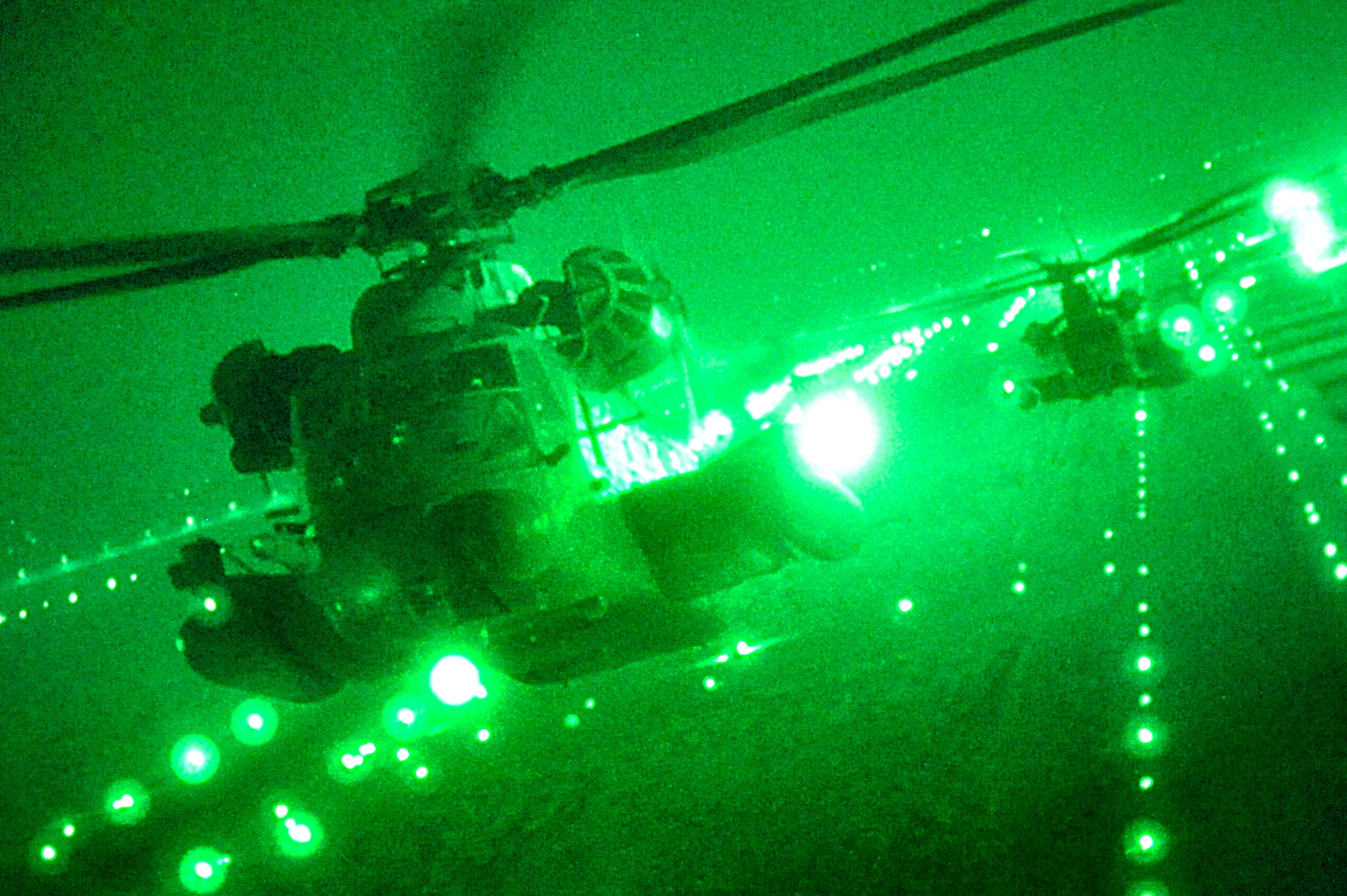 U.S. Air Force MH-53 Pave Low's from the 20th Expeditionary Special Operations Squadron take flight over Iraq on the last combat mission of the Pave Low Sept 27. The MH-53 Pave Low is being retired after nearly 40 years of service to the United States Air Force. 