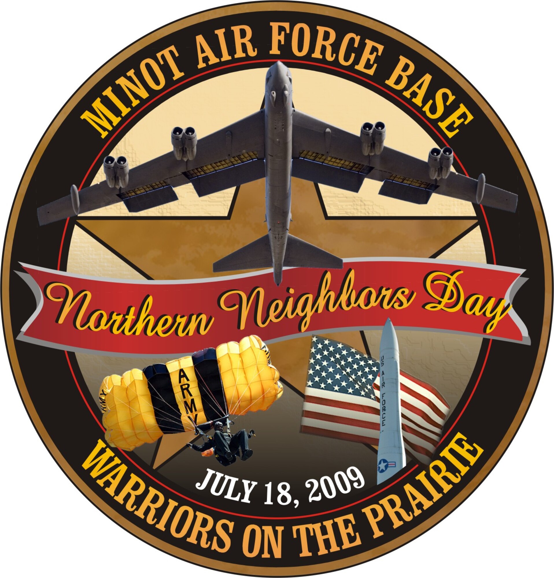 MINOT AIR FORCE BASE, N.D. – The official logo for 2009’s Northern Neighbors Day has been selected out of entries submitted to the annual design contest. The winning logo entry for 2009 was submitted by Rebecca Zaharia, 5th Force Support Squadron. The NND open house will be held July 18, 2009. Admission and parking are free. (U.S. Air Force graphic by Rebecca Zaharia)