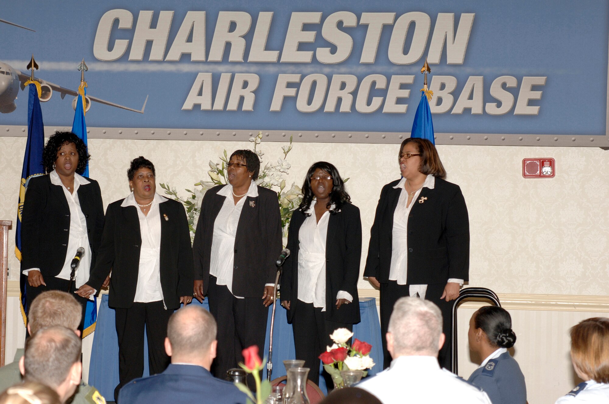 The inspirational a cappella group, Spiritually Yours, sings during the National Prayer breakfast at the Charleston Club March 23. Originally called the Presidential Prayer Breakfast, the name was changed to the National Prayer Breakfast in 1970. Those who attend the breakfast discussed individual and daily spiritual needs as well as the dependence of our country on God. (U.S. Air Force photo/Staff Sgt. Marie Cassetty)